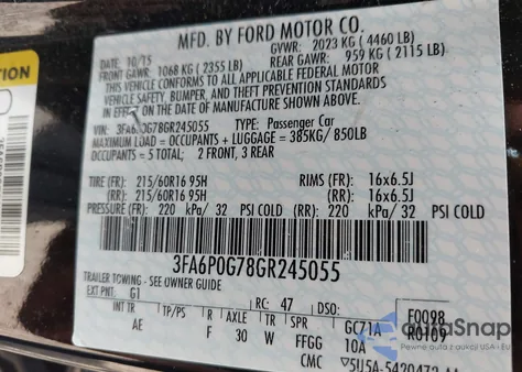 2016 Ford Fusion S from USA, damaged, VIN 3FA6P0G78GR245055